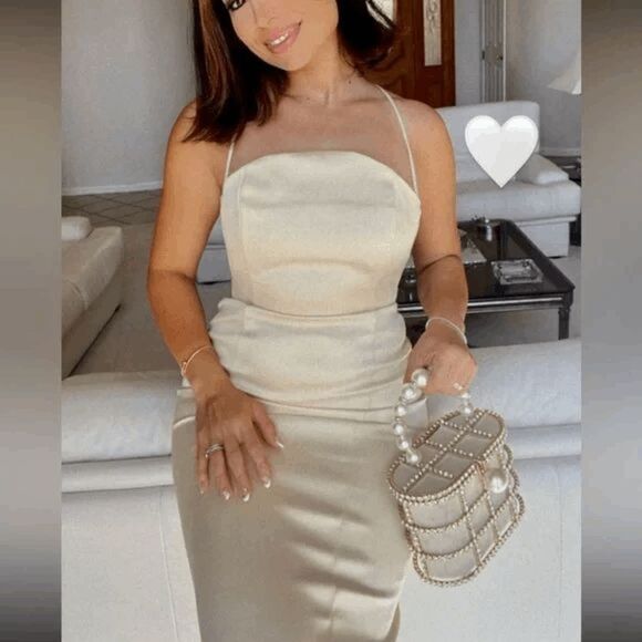 ZARA CREAM SATIN EFFECT MIDI DRESS - Picture 13 of 16